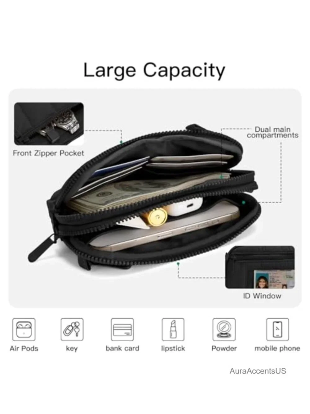 Nylon Puffy Crossbody Wristlet Wallet with RFID Blocking